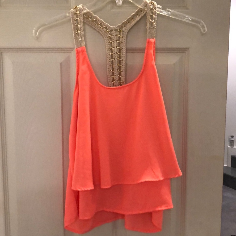 *SUMMER Neon orange racerback chiffon tank
